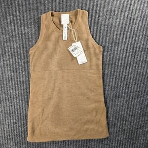 Reebok Victoria Beckham Knitted Tank Top Tan Camel Ribbed Racerback GE5588 Small